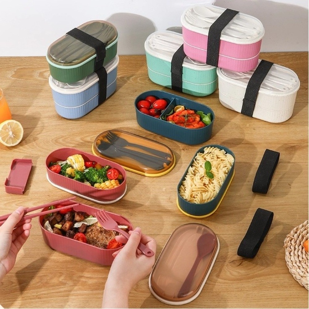 Portable Double Layer Lunch Bo - Weaning Spoon Set 评论和价格