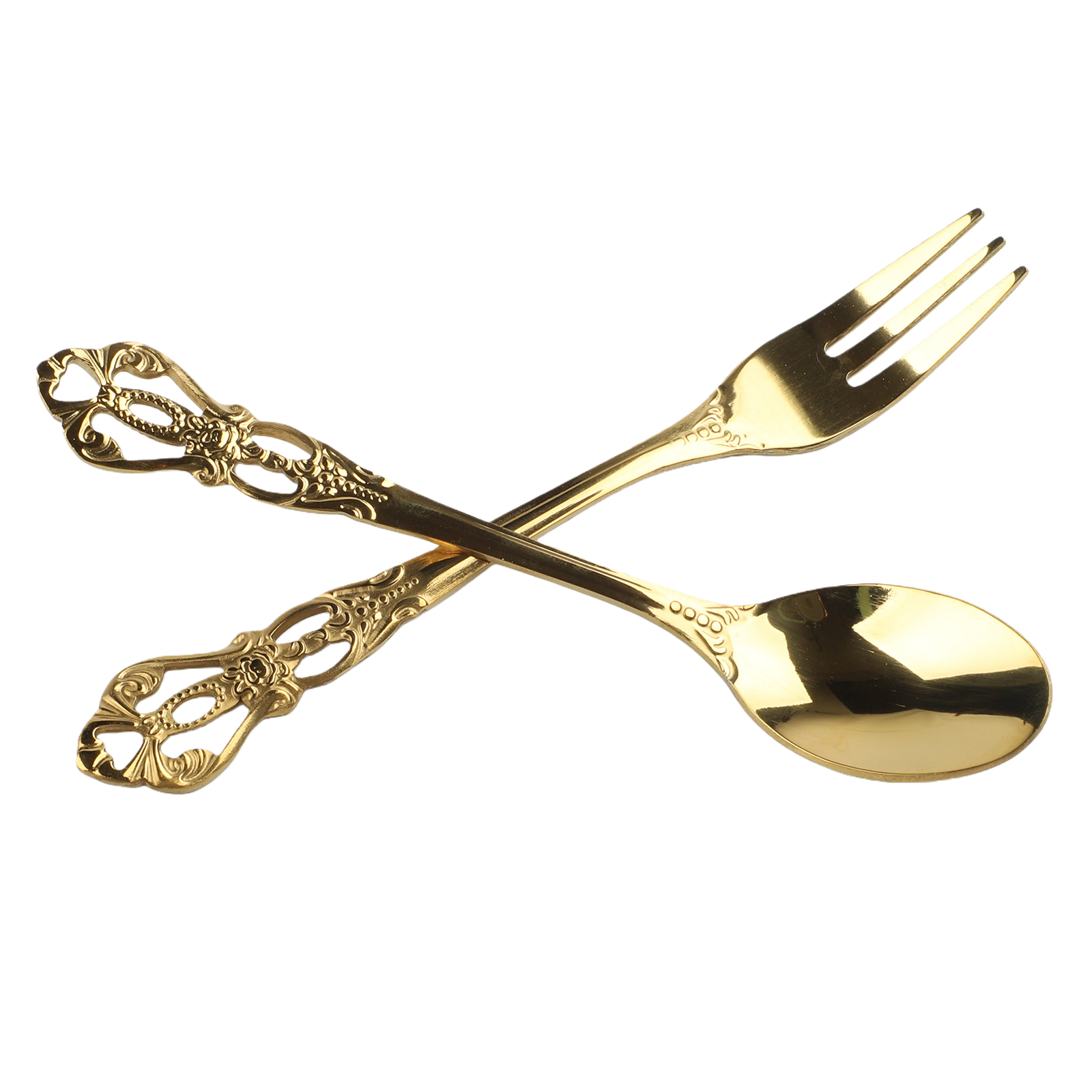 1 Pair Vintage Gold Spoon Fork - Weaning Spoon Set 评论和价格