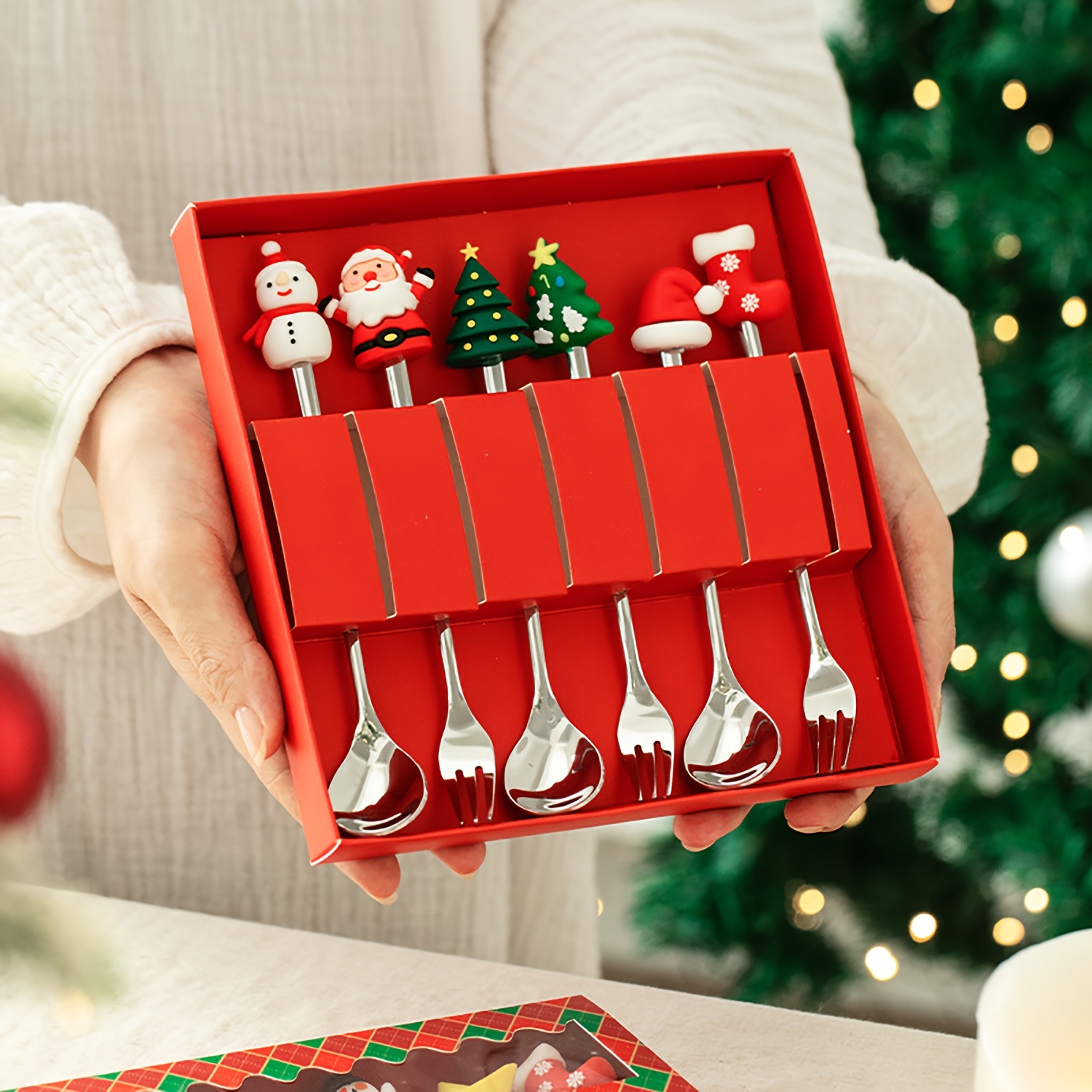1Set Creative Christmas Fork A - Weaning Spoon Set 评论和价格